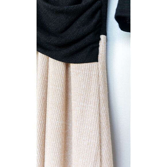 Amadi Anthropologie Cream Black Colorblock Knit Midi Cross Wrap Dress Size L - Picture 9 of 13